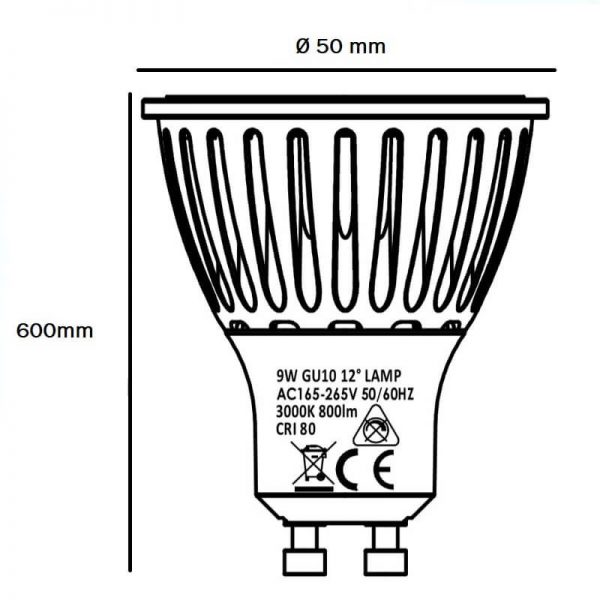 Bombilla LED GU10 cerámica 9w 12º Bridgelux luz cálida, neutra o fría 4
