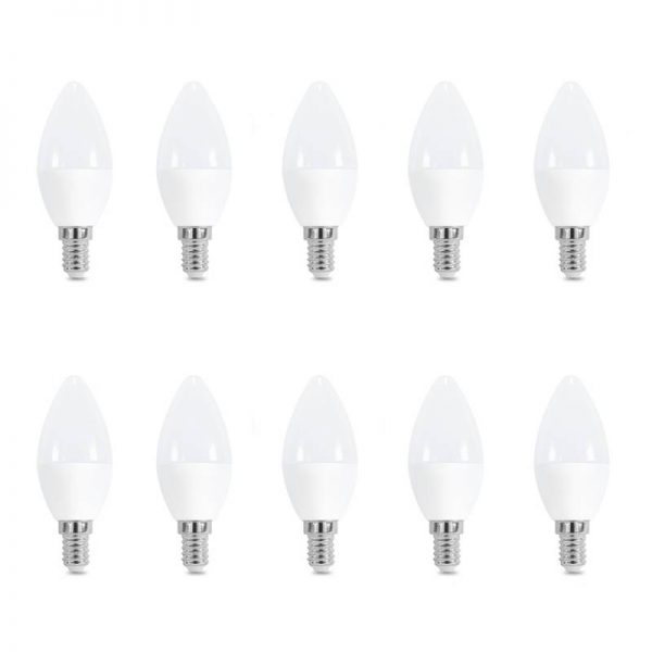 Pack 10 bombillas LED E14 6w C37 270º en luz fría o cálida