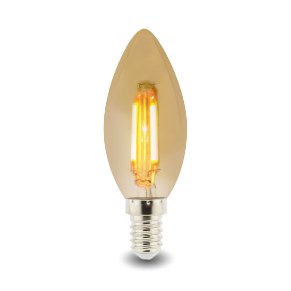 Bombilla LED E14 filamento tipo vela 4W C35 luz cálida - Minaled