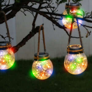 Farol solar LED RGB de cristal redondo colgable - Imagen 4