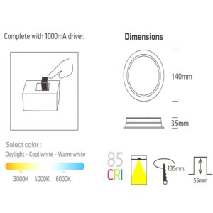 Downlight LED temperatura seleccionable 15W OSRAM UGR17 14cm IP54 1800lm - Imagen 4