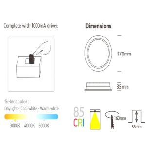 Downlight LED temperatura seleccionable 20W OSRAM UGR17 17cm IP54 2400lm - Imagen 4