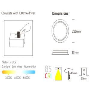 Downlight LED temperatura seleccionable 30W OSRAM UGR17 22cm IP54 3600lm - Imagen 4
