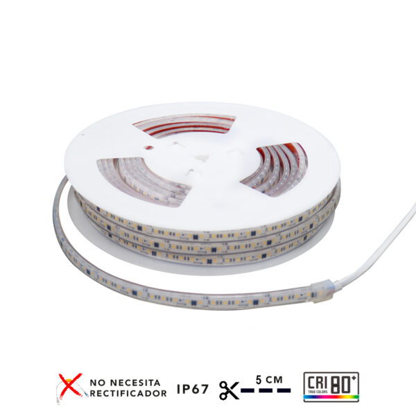 Tira LED IP67 220VAC 12w/m 130lm/w 110LED/m 20 metros