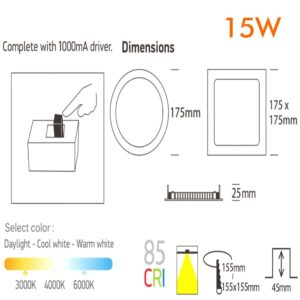 Downlight LED de acero inoxidable redondo 15w OSRAM CCT 17,5cm 1650lm - Imagen 5